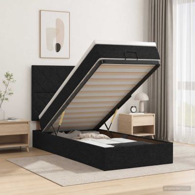 vidaXL Ottoman posteľ s matracom a LED Čierna 100 x 200 cm Látka