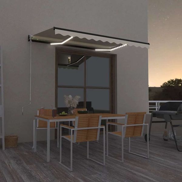 vidaXL Ručne zaťahovacia markíza s LED 350x250 cm krémová