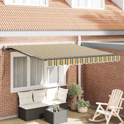 vidaXL Sklopná markíza Zelená a žltá 300 x 250 cm Tkanina a hliník