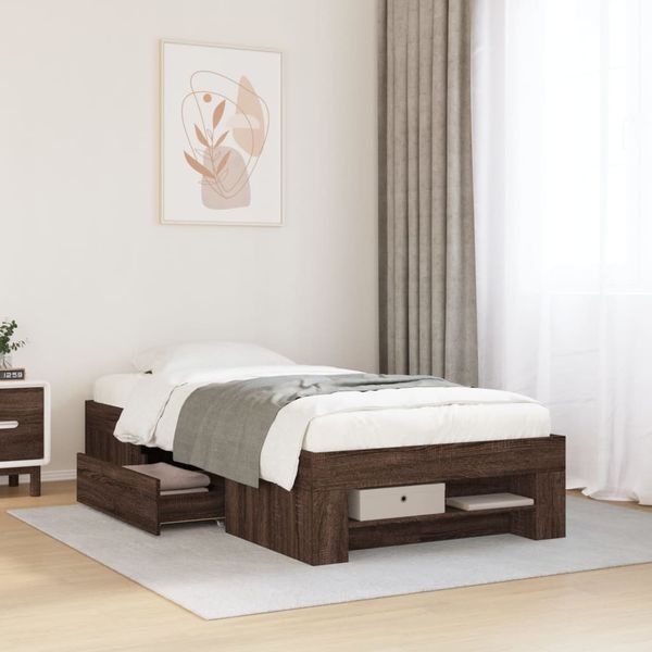 vidaXL Posteľný rám bez matraca hnedý dub 75x190 cm kompozitné drevo