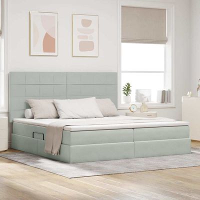 vidaXL Postel s úložným prostorem a matrací Svetlosivá 200 x 200 cm