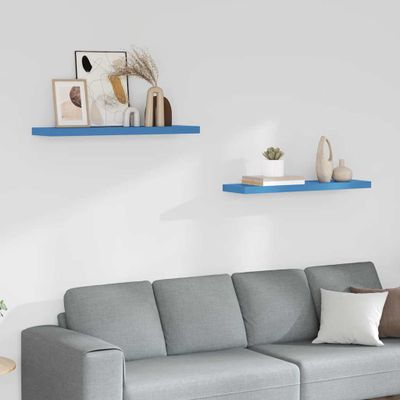 vidaXL Plávajúce nástenné police 2 ks, modrá 90x23,5x3,8 cm, MDF