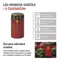 LED náhrobná sviečka červená, 2x C, vonkajšia aj vnútorná, teplá biela, časovač
