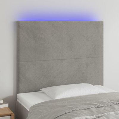 vidaXL Čelo postele s LED bledosivé 90x5x118/128 cm zamat