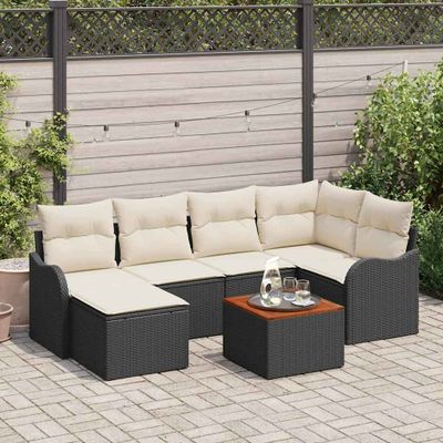 vidaXL Súprava záhradných pohoviek 7 pcs Čierna a krémová polyratan