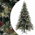vidaXL Osvetlený vianočný stromček so šiškami, zelený 195 cm, PVC a PE