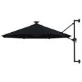 vidaXL Nástenný záhradný slnečník s LED 300 cm, čierny
