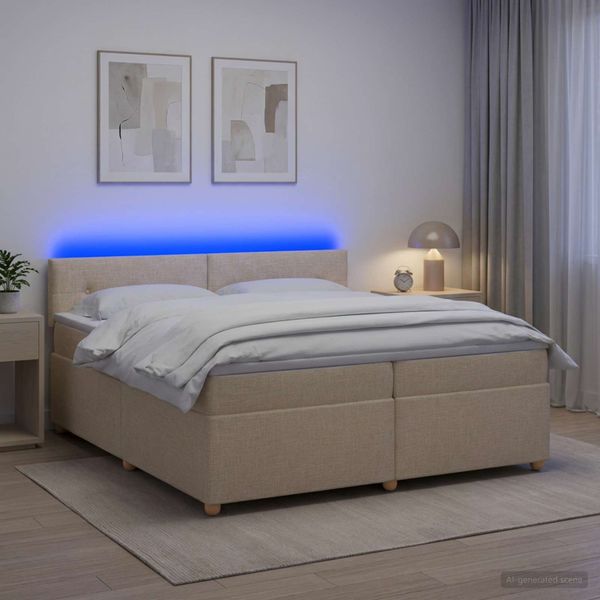 vidaXL Posteľ boxspring s matracom Krémová 200 x 200 cm Látka