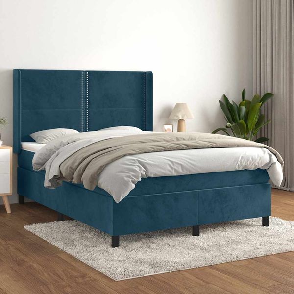 vidaXL Posteľný rám boxsping s matracom tmavomodrý 140x200 cm zamat