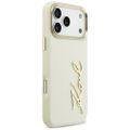 Karl Lagerfeld puzdro z PU kože s logom Karl script a kovovými tlačidlami fotoaparátu pre iPhone 17 Pro Max béžová