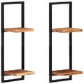 vidaXL Nástenné police 2 ks 25x25x75 cm akáciový masív a oceľ