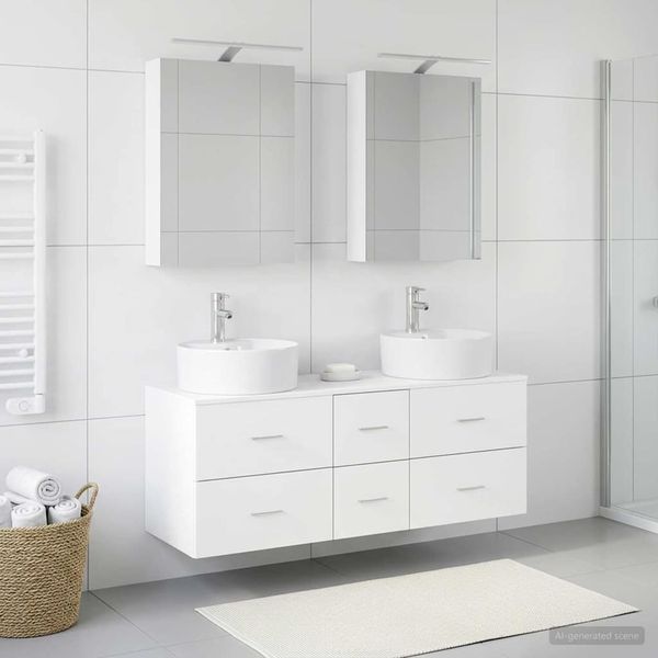 vidaXL Sada kúpeľňového nábytku 5 pcs Biela Kompozitné drevo a sklo