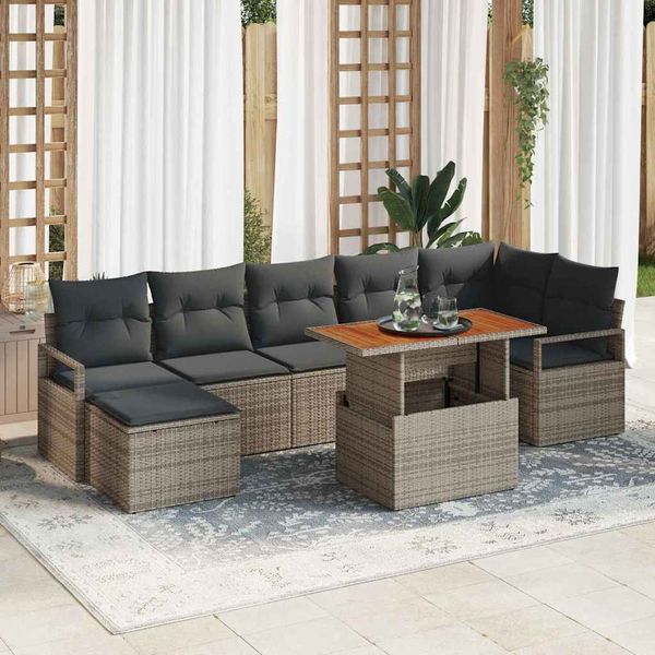 vidaXL Záhradný jedálenský set s vankúšom 8 pcs Sivá a hnedá