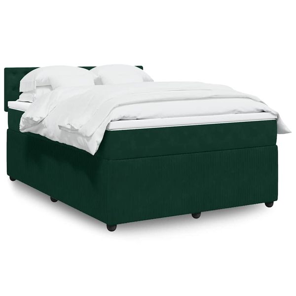 vidaXL Posteľný rám boxsping s matracom tmavozelený 140x190 cm zamat