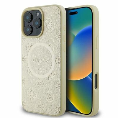 Puzdro Guess pre iPhone 16 Pro 6,3" GUHMP16LPSAPSMED zlatá tvrdé puzdro Saffiano Peony Classic Logo MagSafe