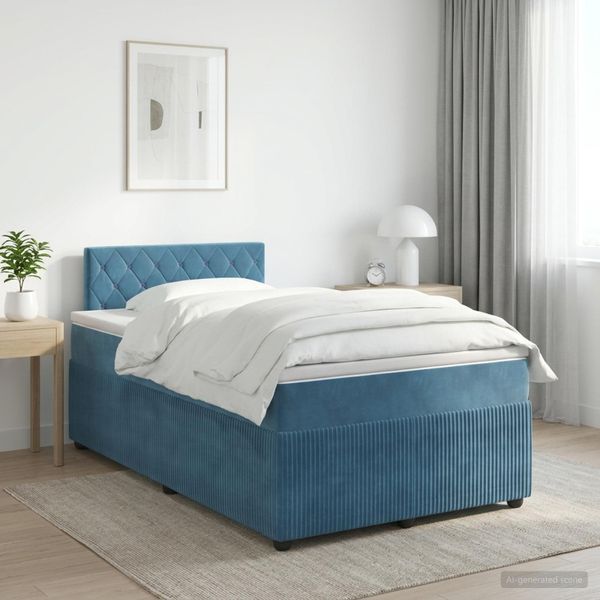vidaXL Posteľ boxspring s matracom Modrá 120 x 190 cm Zamat