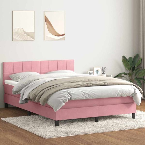 vidaXL Posteľný rám boxsping s matracom ružový 160x210 cm zamat