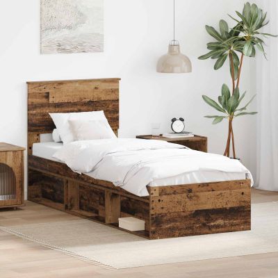vidaXL Rám postele Staré drevo 75 x 190 cm Masívne borovicové drevo
