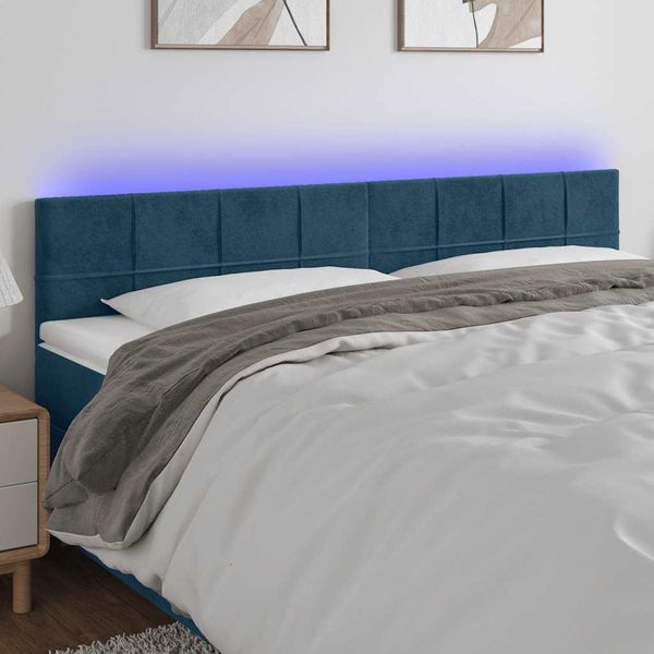 vidaXL Čelo postele s LED tmavomodré 180x5x78/88 cm zamat