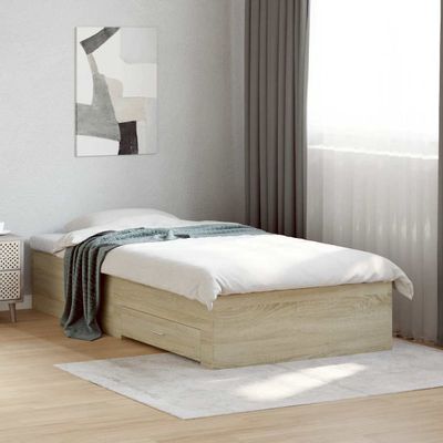 vidaXL Posteľný rám so zásuvkami dub sonoma 100x200cm kompozitné drevo