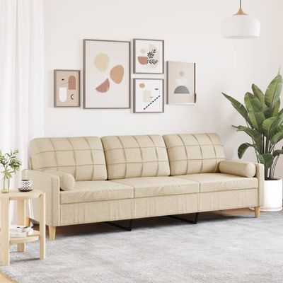 vidaXL 3-miestna pohovka s vankúšmi krémová 210 cm látka