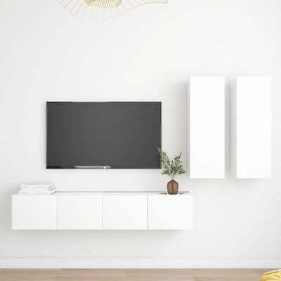 vidaXL 4-dielna súprava TV skriniek, biela, kompozitné drevo