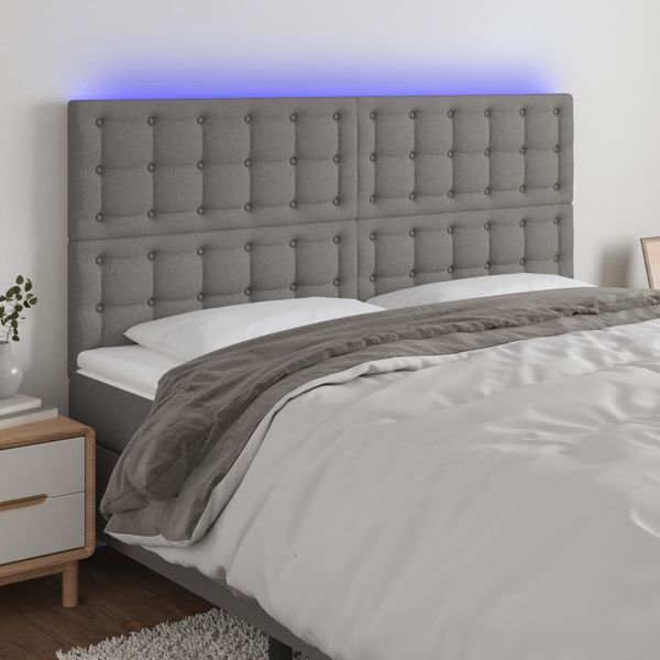 vidaXL Čelo postele s LED tmavosivé 180x5x118/128 cm látka
