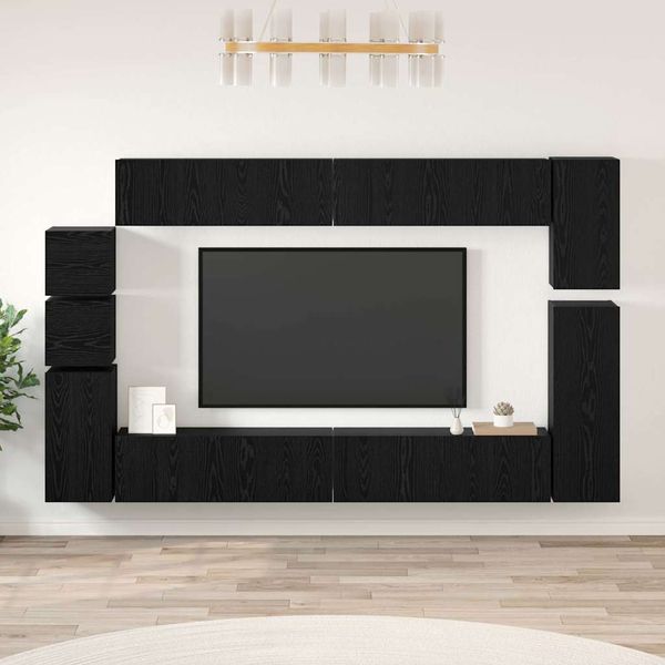 vidaXL Zostava TV skriniek Nástenný 9 pcs Čierny dub Kompozitné drevo