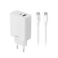 Maxlife MXTC-10-30AC PD QC charger 1x USB-C 1x USB 30W white + USB-C - USB-C cable 60W
