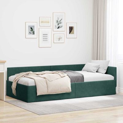 vidaXL Rohový rám postele Tmavozelená 100 cm x 200 cm Zamat