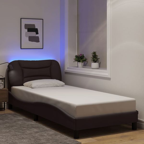 vidaXL Rám postele s LED bez matraca Hvar tmavohnedý 90x190 cm látka