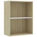 vidaXL Knižnica s 2 policami,biela a sonoma 60x30x76,5cm, drevotrieska
