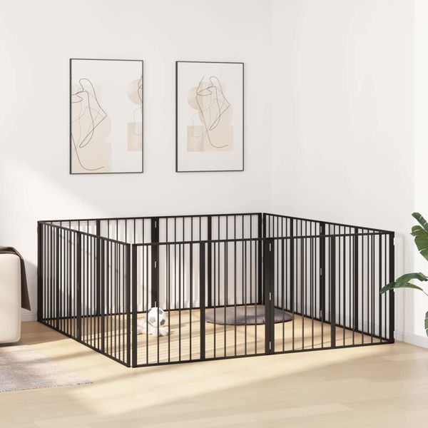 vidaXL Psia brána 8 pcs Čierny 100 x 80 cm Pozinkovaná oceľ