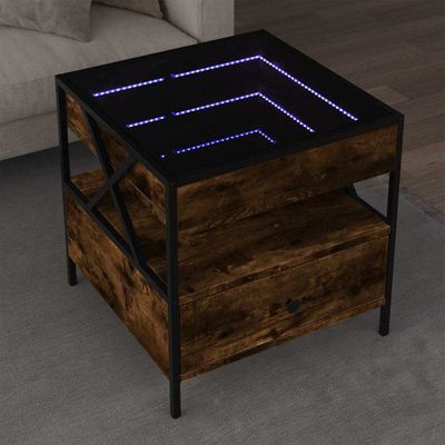 vidaXL Konferenčný stolík s nekonečnými LED dymový dub 50x50x51 cm