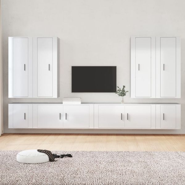 vidaXL 8-dielna súprava TV skriniek lesklá biela spracované drevo