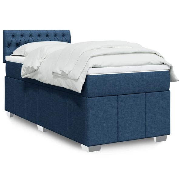 vidaXL Posteľný rám boxspring s matracom modrý 90x200 cm látka