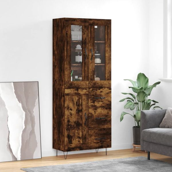 vidaXL Vysoká skrinka dymový dub 69,5x34x180 cm spracované drevo