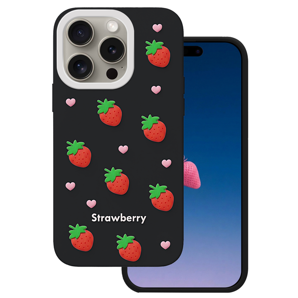 Jahodové púzdro pre iPhone 14 Pro / 15 Pro 6,1" čierna