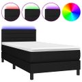 vidaXL Posteľ boxsping s matracom a LED čierna 90x200 cm látka