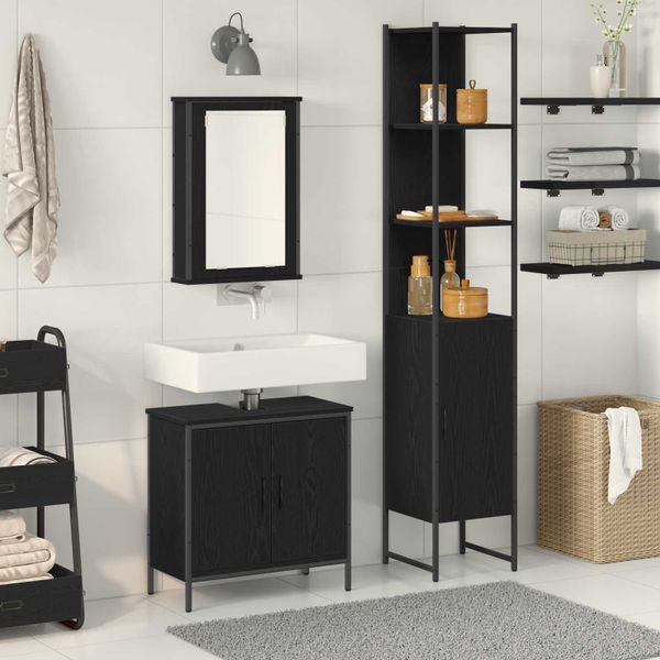 vidaXL Sada kúpeľňového nábytku Nástenný 3 pcs Čierna Kompozitné drevo