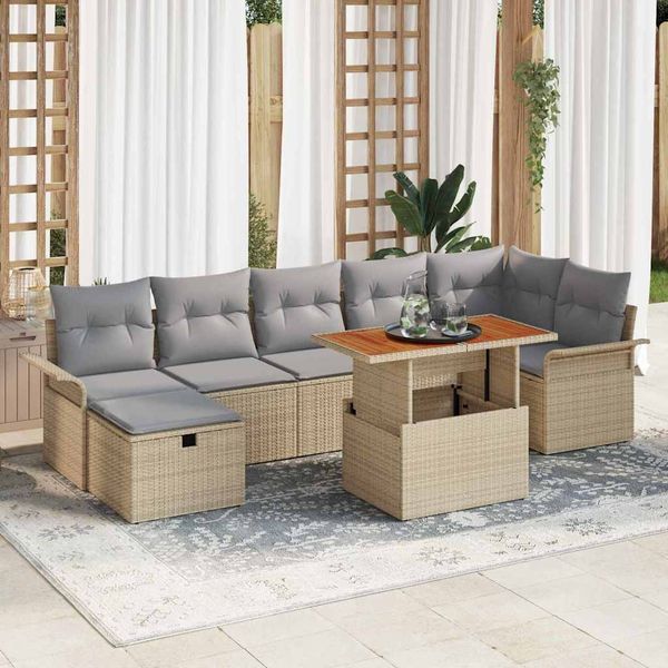 vidaXL Súprava záhradných pohoviek s vankúšom 8 pcs Béžová polyratan