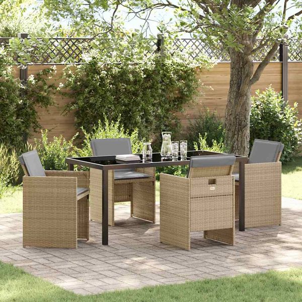 vidaXL Záhradný jedálenský set s vankúšom 5 pcs Béžová polyratan