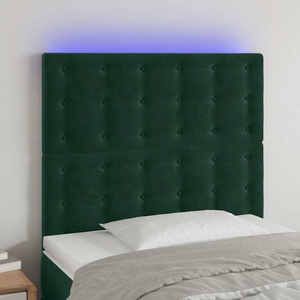 vidaXL Čelo postele s LED tmavozelené 90x5x118/128 cm zamat