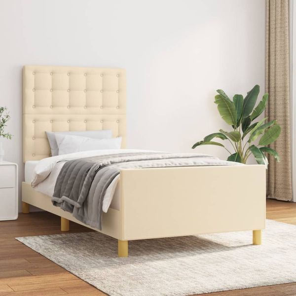 vidaXL Posteľný rám s čelom krémový 80x200 cm látka
