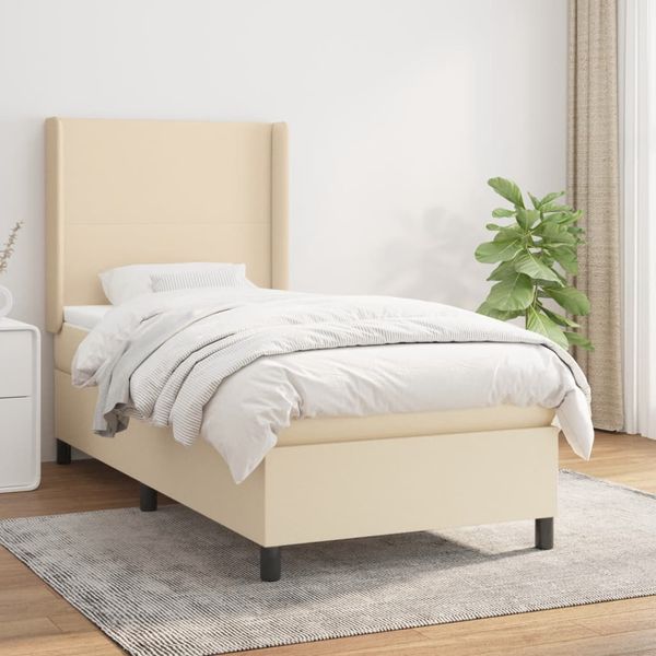 vidaXL Boxspring posteľ s matracom krémová 100x200 cm látka