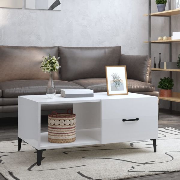 vidaXL Konferenčný stolík lesklý biely 90x50x40 cm spracované drevo