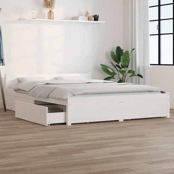 vidaXL Posteľný rám so zásuvkami biely 135x190 cm dvojlôžko