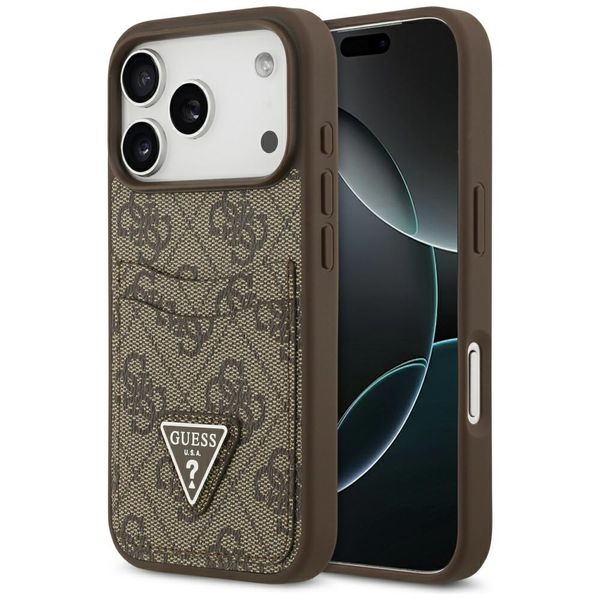 Puzdro Guess 4G Double Card Triangle pre iPhone 17 Pro, hnedá