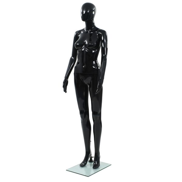 vidaXL Dámska figurína, sklenený podstavec, lesklá čierna 175 cm