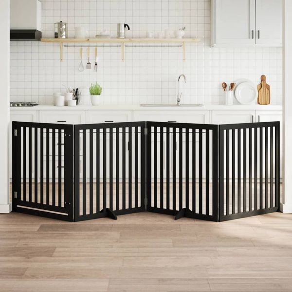 vidaXL Brána pre psa dvere sklad. 4 panely čierna 320cm topoľové drevo